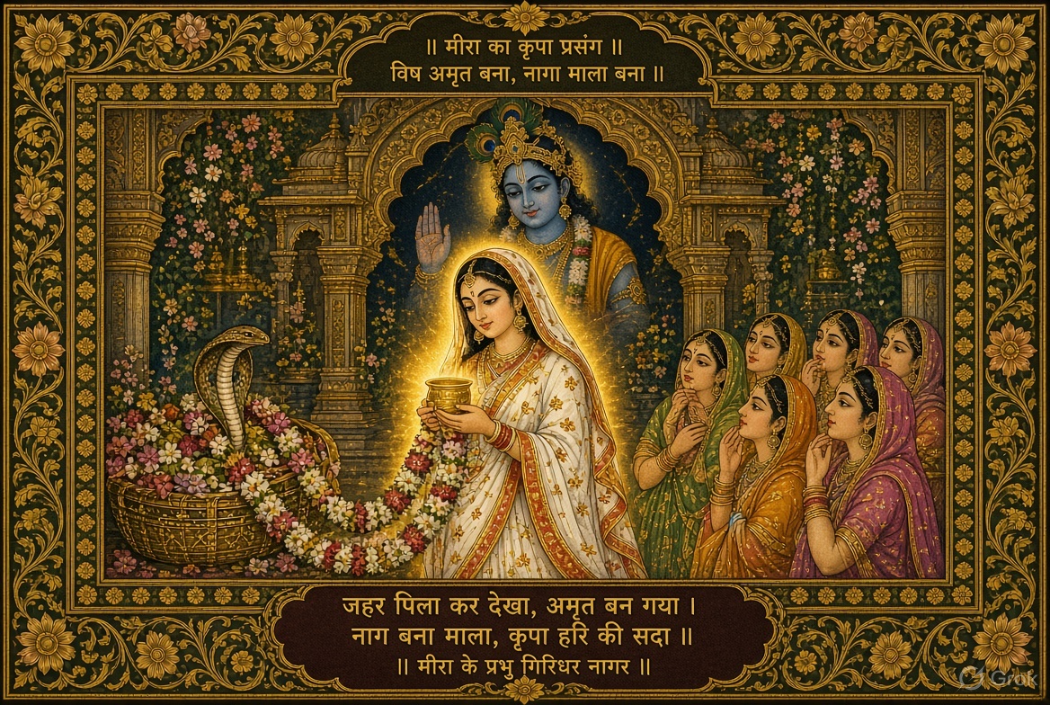Meerabai protected as poison becomes nectar and a snake becomes a garland