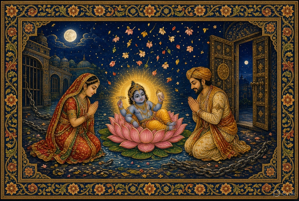 The midnight birth of Krishna