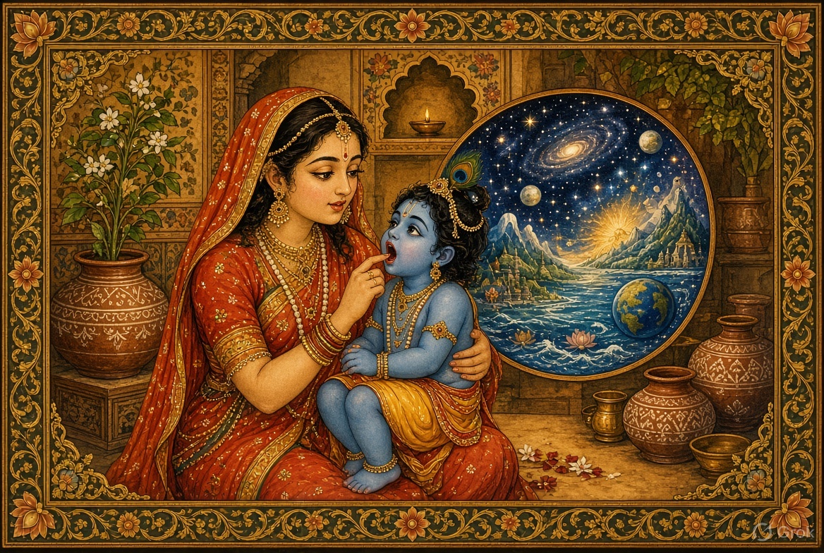 Yashoda seeing the universe in little Krishna’s mouth